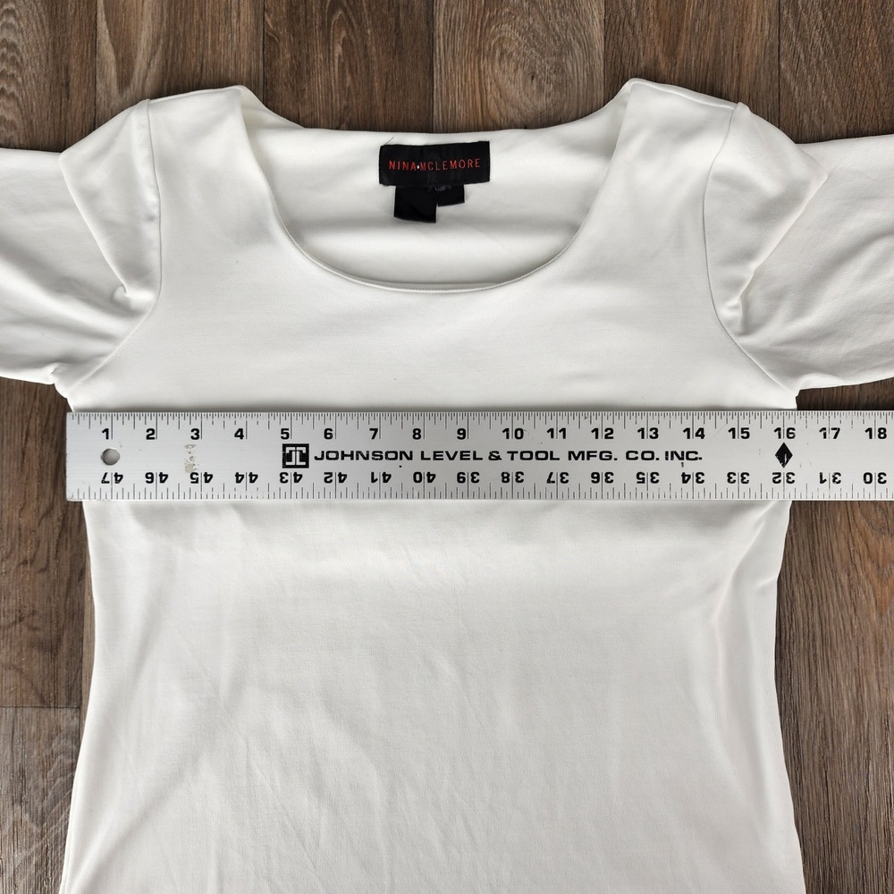 Nina McLemore‎ Womens White Scoop Neck 3/4 Sleeve Stretch Top Size Small - Picture 4 of 6